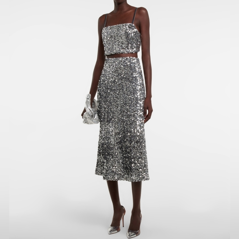 Sequin Crop Top Midi Skirt Set